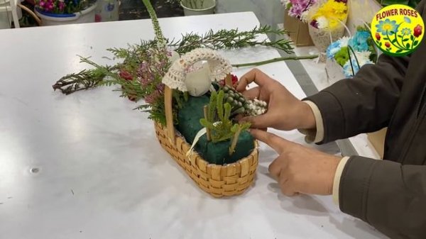 Flower Arrangement | Flower Basket ? Natural rose - flower arrangement tutorial floral design,??