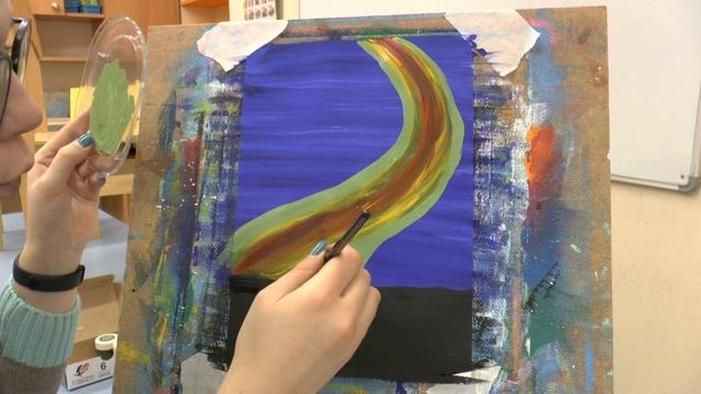 Рисуем "Северное сияние" вместе с детьми! Рисуем гуашью с помощью шести цветов! смотреть онлайн