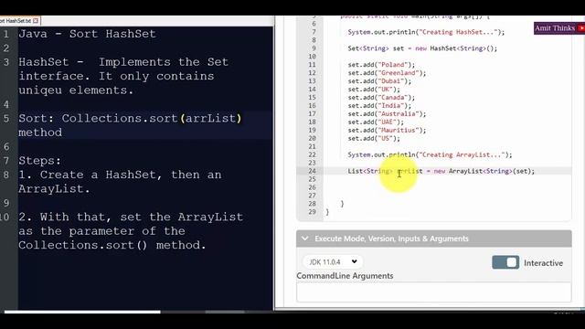 Java Program to sort HashSet смотреть онлайн