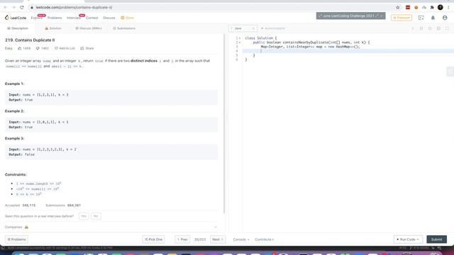 219. Contains Duplicate II | LeetCode Solution