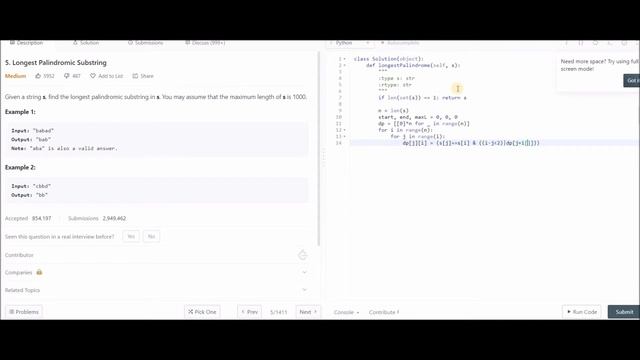 LeetCode - longest palindromic substring - in python, 5# смотреть онлайн