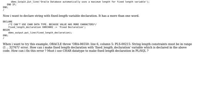 Databases: How To Declare Fixed Length String Value In PL/SQL? смотреть онлайн
