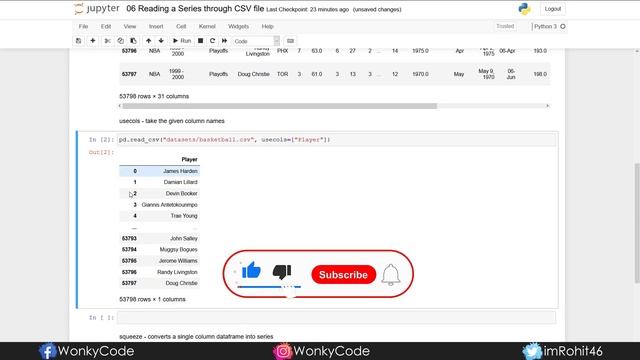 Reading a Series from a CSV File | Pandas Tutorials | Data Science | WonkyCode | Telugu смотреть онлайн