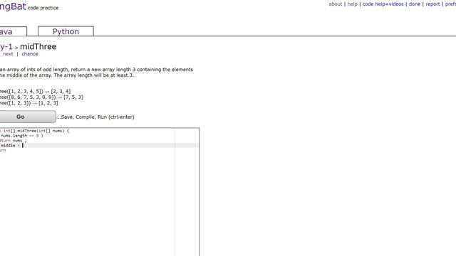 CodingBat Array-1: midThree смотреть онлайн
