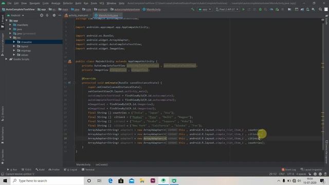Lecture 14 : Dependent AutoCompleteTextView in Android Studio смотреть онлайн