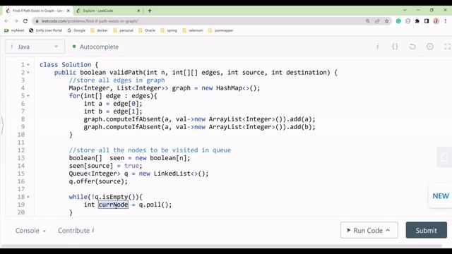 Find if Path Exists in Graph LeetCode 1971 Java Solution With BFS Approach смотреть онлайн