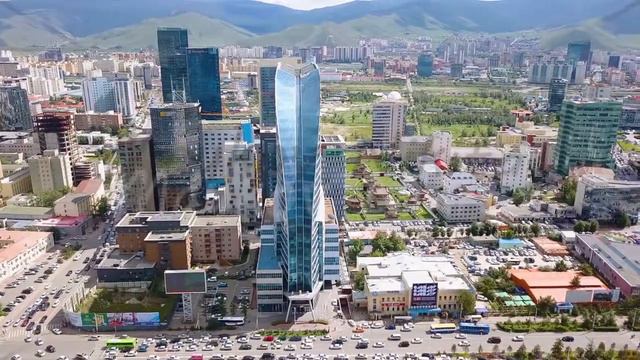 Mongolia, Ulaanbaatar. The Blue Sky Hotel and Tower, From Drone, Point of interest смотреть онлайн