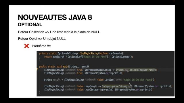 Nouveautés Java 8 : Optional (3 façons d'éviter les NullCheck ❌ if(VAR != null) ) смотреть онлайн