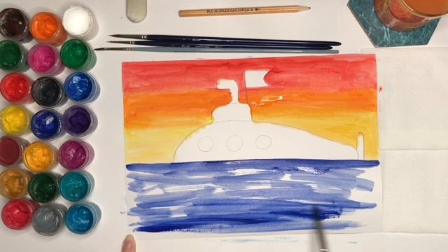 Подводная лодка. Рисунок к 23 февраля. Как нарисовать подводную лодку с детьми. Мастер-класс. смотреть онлайн