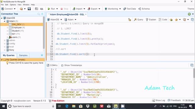 Sort() & Limit() Methods in MongoDB смотреть онлайн