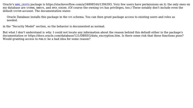 Databases: Why is DBMS_CRYPTO inaccessible for most users by default? смотреть онлайн