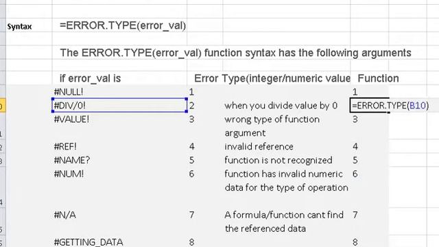 Error type function in excel смотреть онлайн
