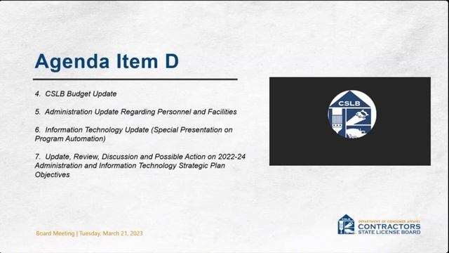 CSLB Board Meeting March 21, 2023 Part 1 of 5 смотреть онлайн