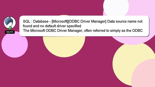 SQL : Database - [Microsoft][ODBC Driver Manager] Data source name not found and no default driver смотреть онлайн