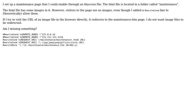 Webmasters: htaccess code for maintenance page redirect смотреть онлайн