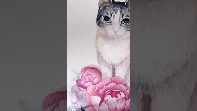 Рисую тупика атлантического. Пионы и котик акварелью. Иллюстрация. Рисую каждый день. смотреть онлайн