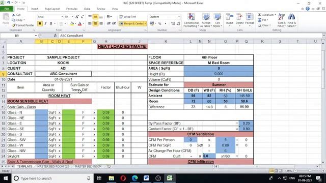 MEP HVAC Heat Load Calculation E20 Excel Sheet смотреть онлайн