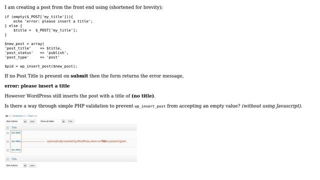 Wordpress: Prevent empty Post Title on form submit via front end post (wp_insert_post_) смотреть онлайн