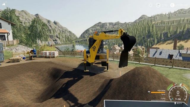 Farming Simulator 19 - JCB 3CX Backhoe Loader Digging A Pit At A Construction Site смотреть онлайн