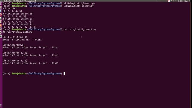 python2 list insert case 2 , how to use minus index смотреть онлайн
