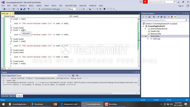 Fiind second maximum in C++ using Visual Studio смотреть онлайн