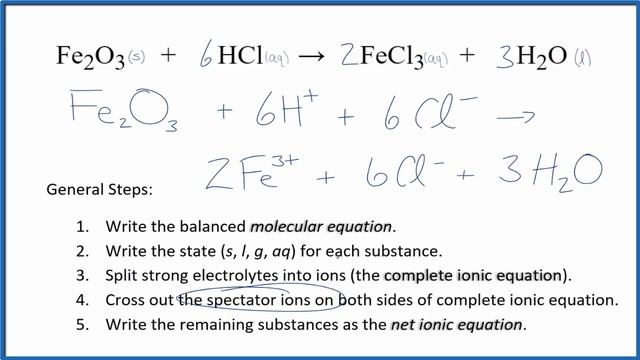 How to Write the Net Ionic Equation for Fe2O3 + HCl = FeCl3 + H2O смотреть онлайн