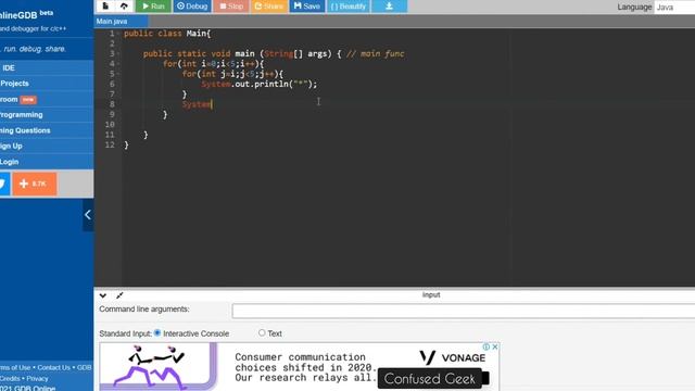 print inverted right angle triangle star pattern in java смотреть онлайн