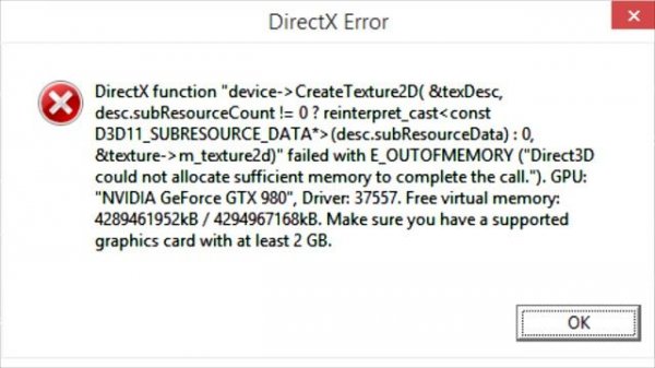 ? DirectX Error E_OUTOFMEMORY