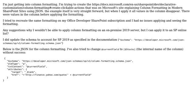 Sharepoint: Applying JSON column formatting hides column list values смотреть онлайн