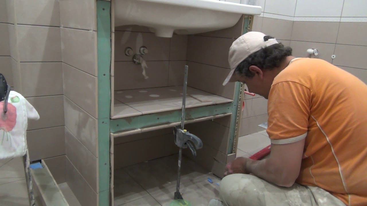 СамодеЛьная Тумба под Раковину из Плитки и гипсокартона в ванную комнату смотреть онлайн