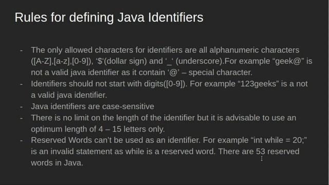 Java Identifiers| GeeksforGeeks смотреть онлайн