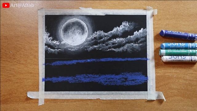 Oil Pastel Drawing for Beginners / Painting of beautiful Moonlight night sky for beginners смотреть онлайн