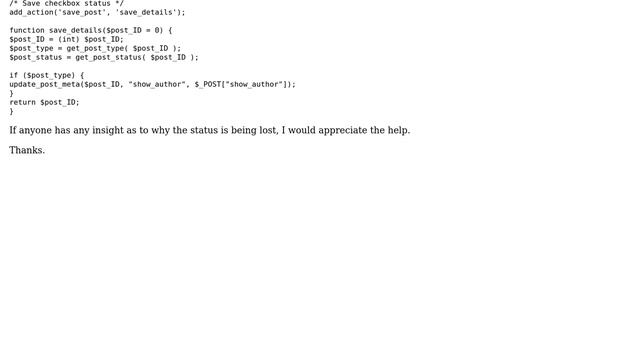 Wordpress: Post meta checkbox becomes unchecked occasionally смотреть онлайн
