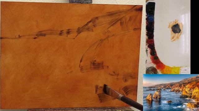 Oil Painting Tutorial - Step 2 - Sketch the Shapes - Composition - Ocean Cliffs at Sunset смотреть онлайн