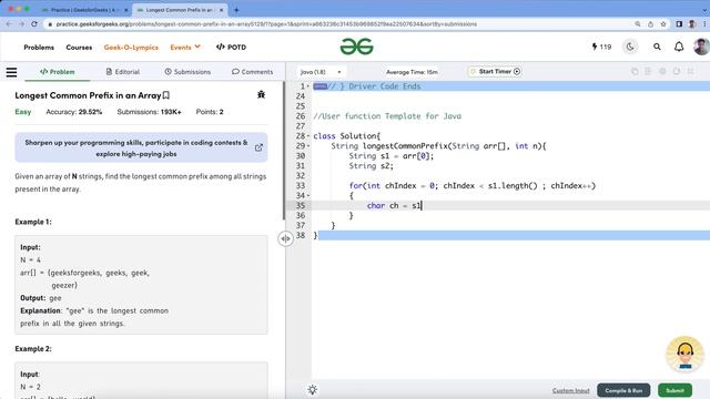 GFG SDE Sheet | Longest Common Prefix in an Array смотреть онлайн