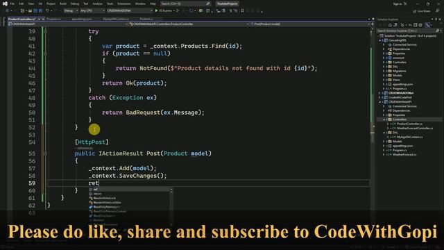 Asp.Net Core Web API - CRUD operations in REST API using Entity Framework Core DB first & SQL Serve смотреть онлайн