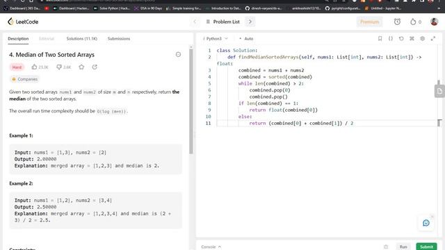 LeetCode Python Problem "Median of two sorted arrays" || Competitive Programing @Codolearn смотреть онлайн