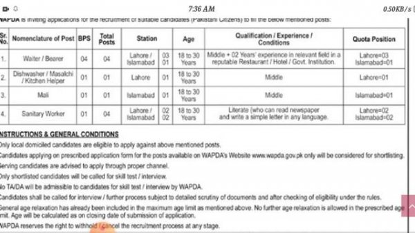 WAPDA Jobs April 2021 – Download PTS Application Form