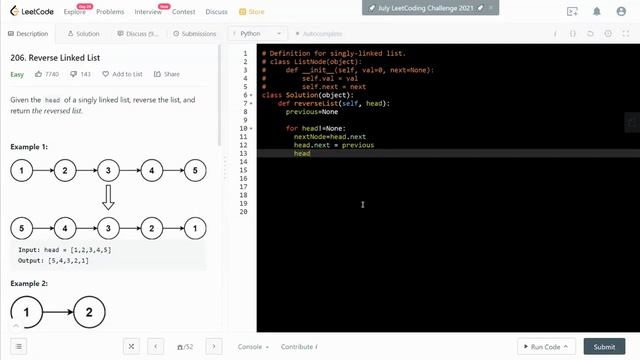 Leetcode 206. Reverse Linked List | Python | FAANG Coding interview | Linked List Traversal смотреть онлайн