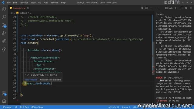 JavaScript580-React.js-Passage de l'application de React17 à React18-L'application à plusieurs bug смотреть онлайн