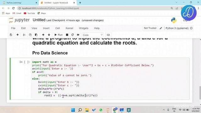 Python Program to Find Roots of the Quadratic Equation| How to Solve quadratic equation in python смотреть онлайн