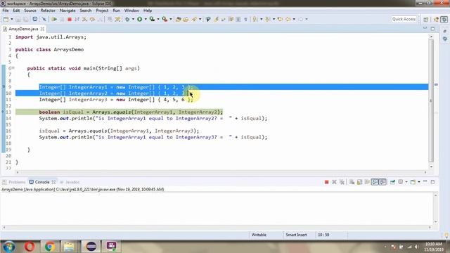 How to use equals(Object[] a, Object[] a2) method of Java.util.Arrays Class? смотреть онлайн