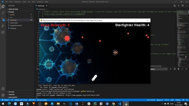 Corona virus game with PyGame - Learning Python by coding games смотреть онлайн
