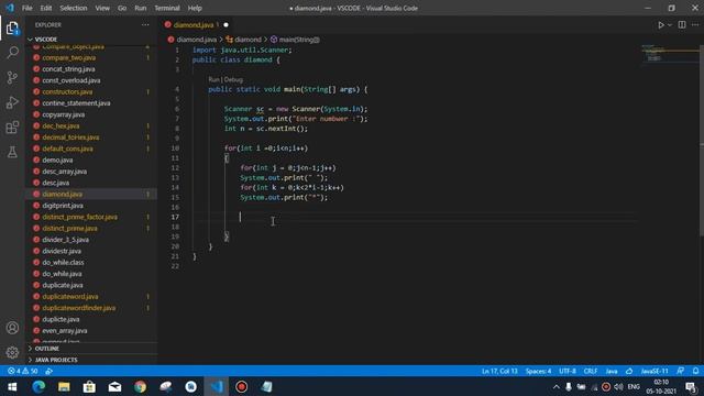 Write a program in Java to display the pattern like a diamond смотреть онлайн