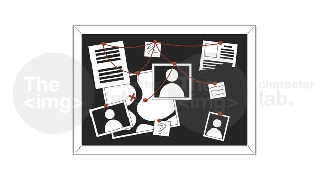 Evidence board with red strings bw 2D object animation смотреть онлайн