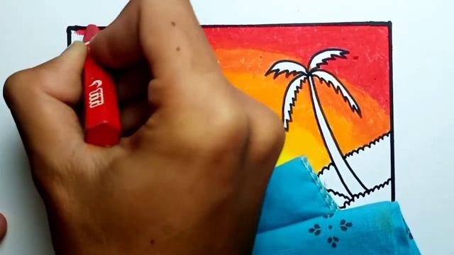 How To Draw Sunset Scenery For Beginners With Oil Pastel Step By Step |Drawing Easy Scenery смотреть онлайн