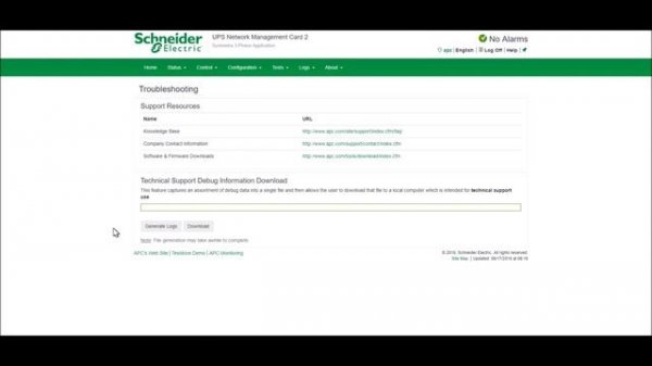 Downloading UPS Event Logs from Network Management Card 2 via Web | Schneider Electric Support