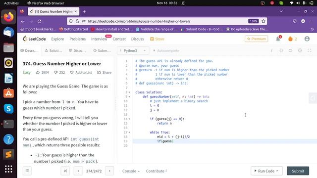 374 Guess Number Higher or Lower Solution In PYTHON @m-coders смотреть онлайн