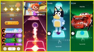 Funko Pop Marvel 🆚 Cocomelon 🆚 Bluey Bingo 🆚 McQueen Eater | Cocomelon Tiles Hop EDM Rush