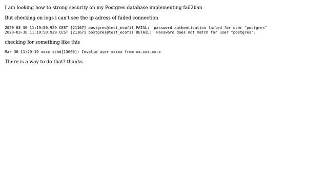 Databases: postgres ip address on auth logs (2 Solutions!!) смотреть онлайн